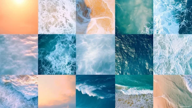 Collage of beach landscapes with aerial views, panoramic shots wallpaper.