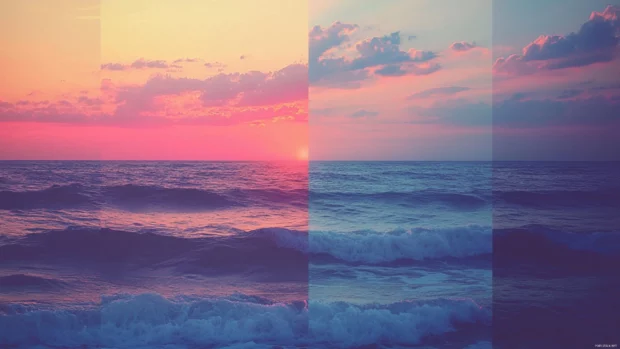 Collage of beach sunsets for PC wallpaper.