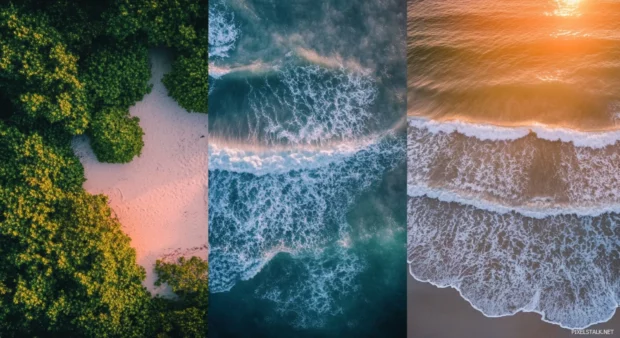 High definition collage wallpaper of beach landscapes.