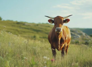 4K cow nature photography from a rural landscape with vivid detail.