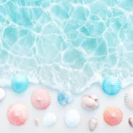 A geometric pattern inspired by beach elements, such as waves, umbrellas, and seashells.