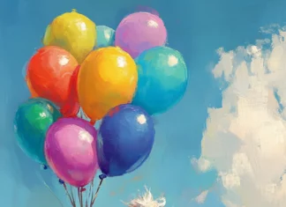 pastel cow art for phone with a happy cow holding balloons.