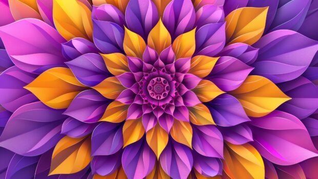 4K OLED Desktop Backgrounds with abstract floral mandala, symmetrical design, bright colors.
