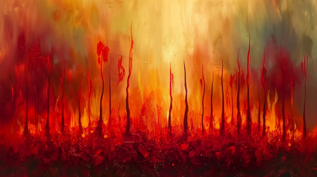 4K Wallpaper Abstract forest fire, dynamic and intense colors.