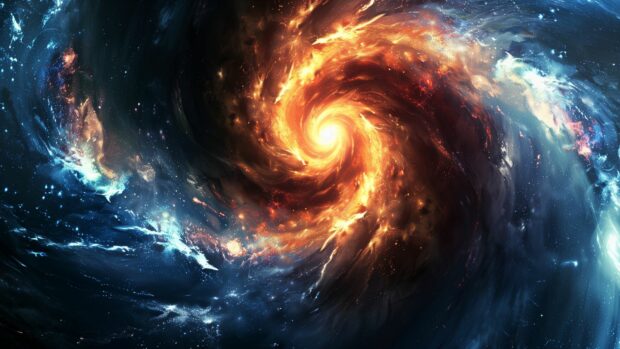 A Computer Desktop Wallpaper of a spiral galaxy with vibrant colors and intricate details.