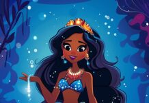 A beautiful mermaid princess attending an underwater ball, shimmering with bioluminescent scales.