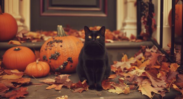A black cat Halloween Desktop Wallpaper.