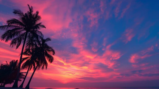 A breathtaking sunset over a tropical beach with palm trees silhouetted against the vibrant sky 5.