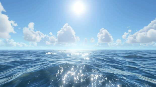 A calm ocean wallpaper 4K with a gentle breeze and small waves under a clear sky.
