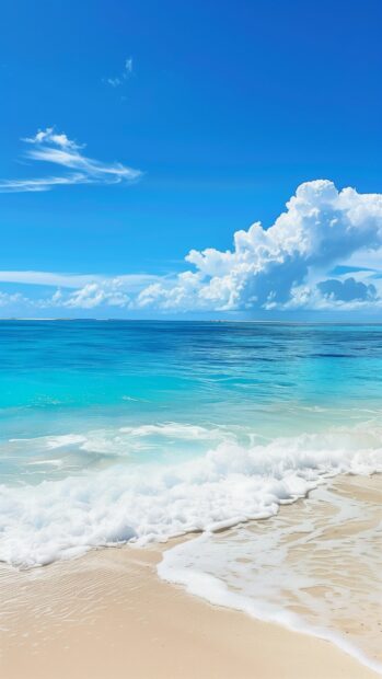 A calm ocean with a bright blue sky and gentle waves.