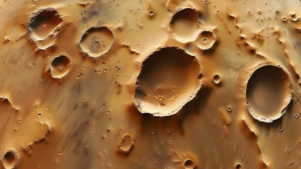 A close up view of Mars' surface, highlighting its red rocks and rugged terrain, Space HD Wallpaper.
