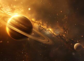 A detailed Saturn with its rings prominently displayed wallpaper, against a dark space background 1920x1080.