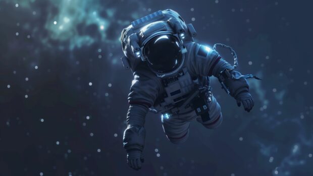 A detailed image of an astronaut floating in the dark expanse of space 1920x1080 wallpaper HD, with only the stars providing minimal illumination.