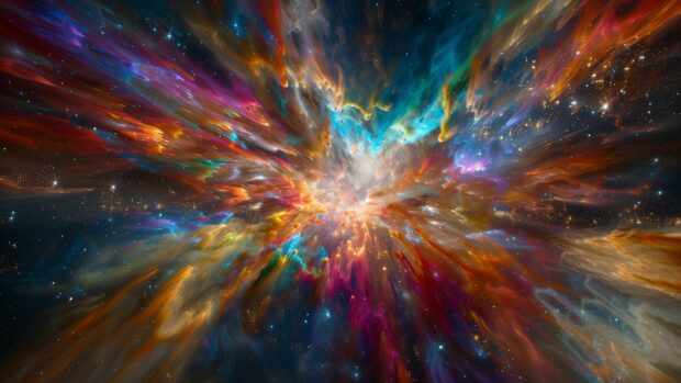 A dynamic view of a nebula with explosive colors and bright star formations, capturing the energy and vibrancy of the cosmos, 4K space background.
