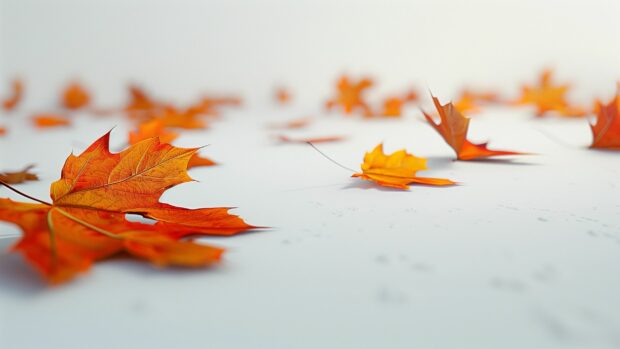 A few scattered autumn leaves on a white surface, 2K wallpaper 2560x1440px.