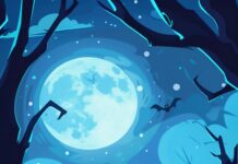 A friendly ghost floating through a moonlit graveyard with smiling tombstones, Preppy Halloween Wallpaper.