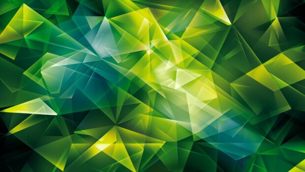 A green abstract pattern 4K OLED Desktop Wallpaper with sharp angles and contrasting hues.