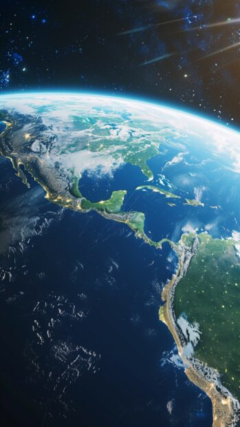 A high resolution Earth from space HD wallpaper for iPhone, with detailed cloud formations and continents visible.