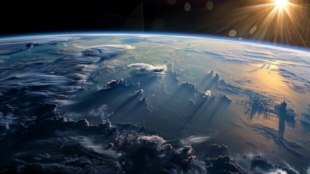 A high resolution Earth from space desktop HD wallpaper, with detailed cloud formations and continents visible.