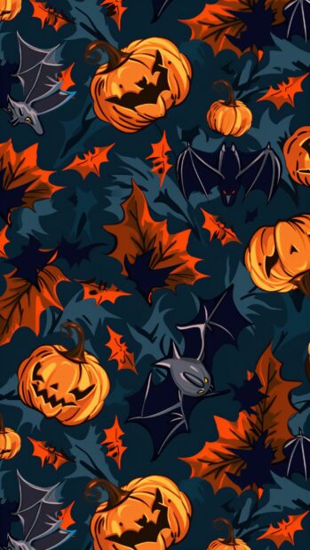 A modernized Aesthetic Halloween pattern  Bats and pumpkins should be featured.