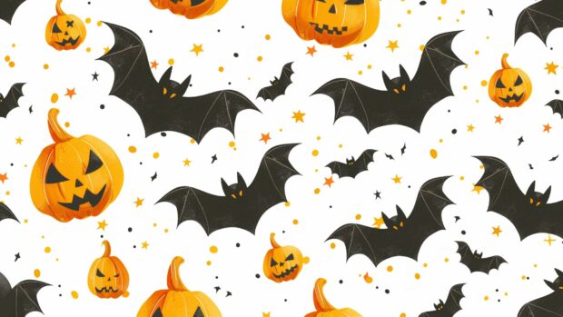A modernized Halloween pattern  Aesthetic Bats and pumpkins .