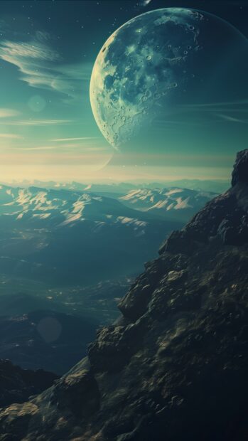 A panoramic Moon surface space wallpaper for iPhone with Earth rising in the distance.
