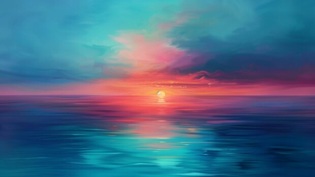 A peaceful ocean desktop wallpaper at dusk with vibrant colors in the sky.