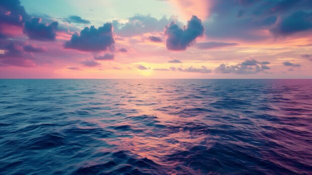 A peaceful ocean wallpaper 4K at dusk with vibrant colors in the sky.
