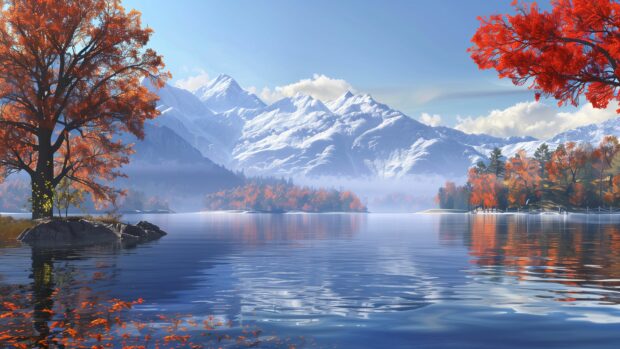A scenic mountain landscape in fall 4K Desktop Wallpaper.