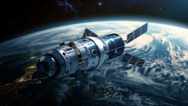 A serene Hubble Space Telescope orbiting Earth wallpaper, capturing the beauty of space.
