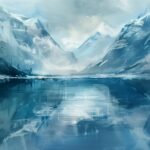 A serene cool toned mountain lake reflecting snow capped peaks, , Cool Nature Background Image.