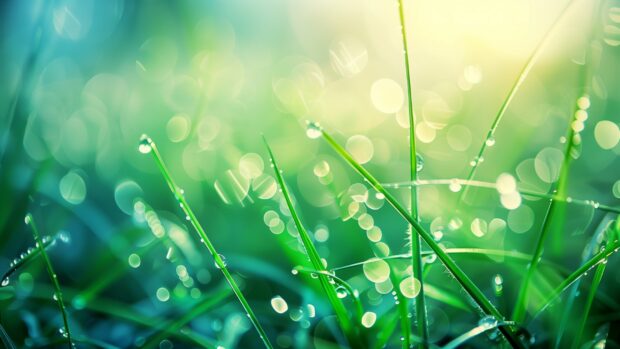A serene meadow at dawn Calm Desktop Wallpaper with morning dew and soft sunlight.