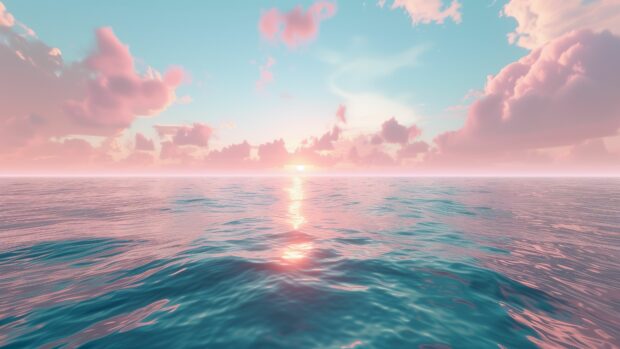 A serene ocean at dawn with soft pastel colors in the sky and water, 4K wallpaper.