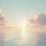 A serene ocean hd wallpaper at dawn with soft pastel colors in the sky and water.