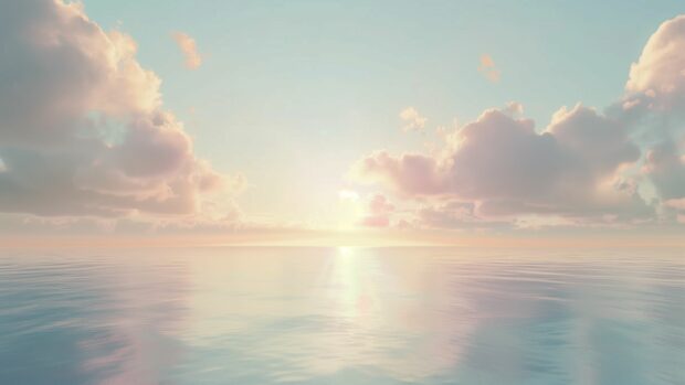 A serene ocean hd wallpaper at dawn with soft pastel colors in the sky and water.