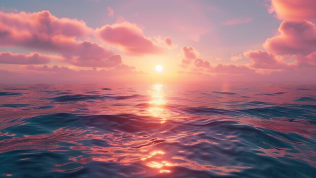 A serene ocean wallpaper 4K with a reflection of the colorful sunset.