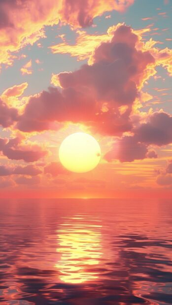 A serene sunset over the ocean with orange and pink hues reflecting on the water, Ocean iPhone Wallpaper HD.