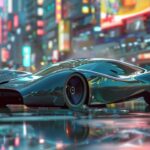 A sleek and modern cool 3D sports car racing on a futuristic city street, Cool HD Wallpaper.