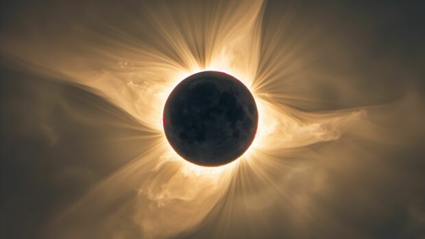 A stunning solar eclipse with the sun’s corona visible around the moon wallpaper.