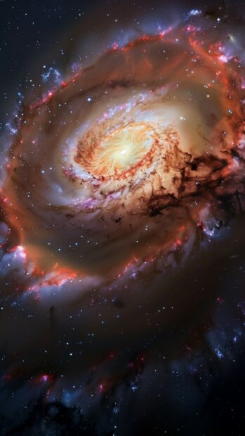 A stunning spiral galaxy space wallpaper for iPhone with vibrant colors and intricate details.