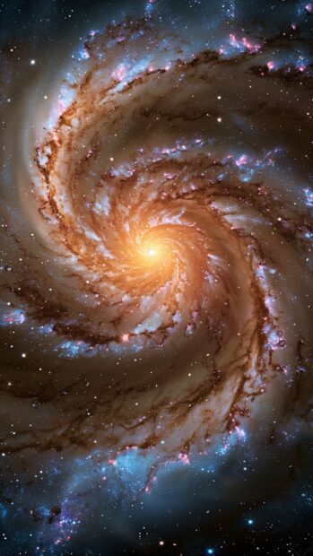 A stunning spiral galaxy wallpaper for iPhone with vibrant colors and intricate detail.