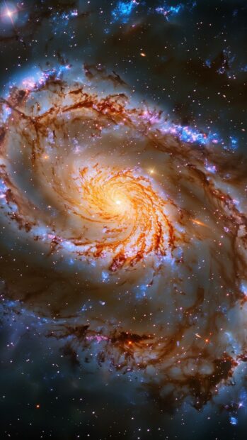 A stunning spiral galaxy wallpaper for iPhone with vibrant colors and intricate details.