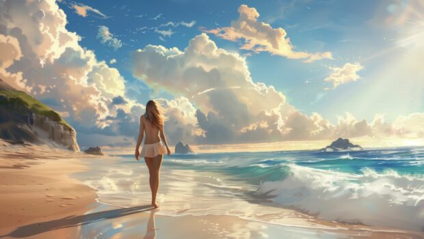 A beautiful girl on the beach HD Desktop Wallpaper.