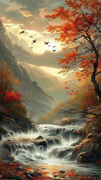 A scenic mountain landscape in fall wallpaper iPhone.