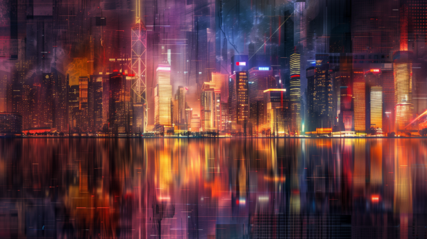 Abstract 4K Wallpaper Free cityscape at night, neon lights.