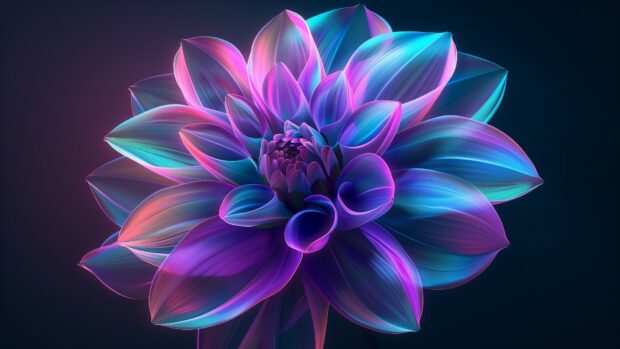 Abstract art neon flowers, glowing petals, dark desktop background.