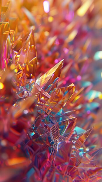 Abstract colorful crystal formations, shimmering facets mobile background.