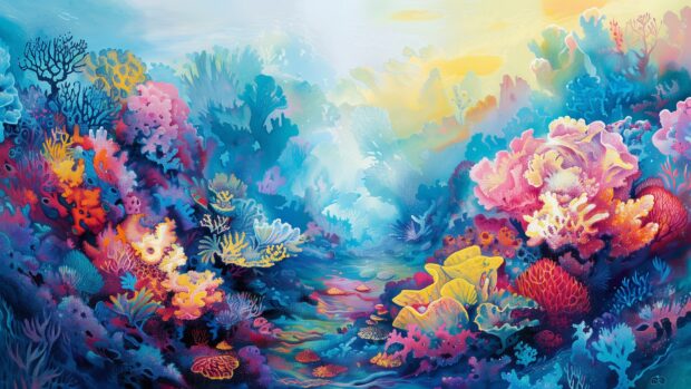 Abstract colorful underwater coral reef, bright marine colors background.