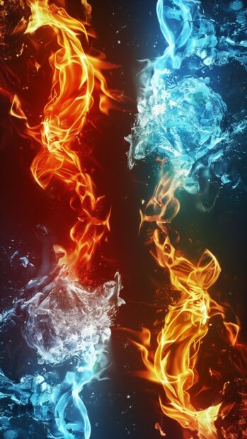 Abstract fire and ice, contrasting elements iPhone background.