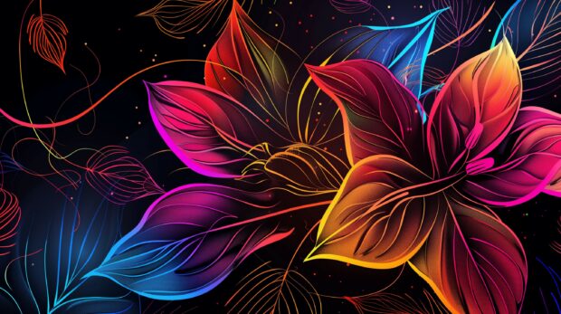 Abstract floral design, vibrant petals and leaves, 4K Wallpaper Desktop Free.